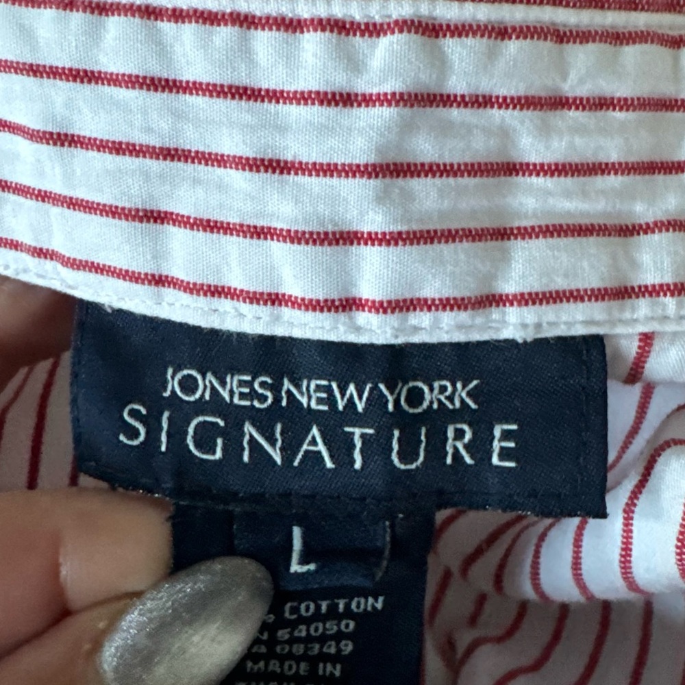 Jones New York White Shirt with Red Pinstripes - Picture 6 of 9